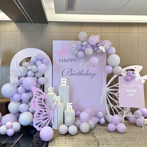 网红女孩生日场景布置装饰18岁成人礼级感蝴蝶背景墙kt板气球