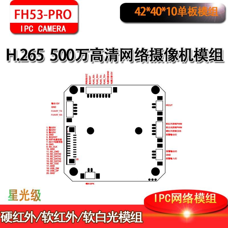 5MP监控网络高清500万富瀚模组芯片ONVIF协议GC5053+SSC377Mstar