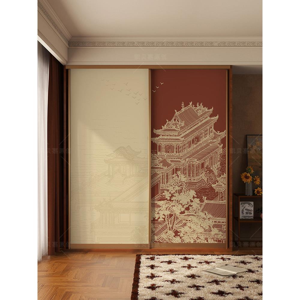 覆古轻奢装饰衣柜玻璃门翻新贴纸自粘改造柜子推拉门贴画加厚壁纸