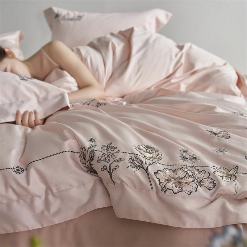 A100S笠长绒ISM棉全棉件套纯类棉清新刺绣被套床单床柔软四床上用