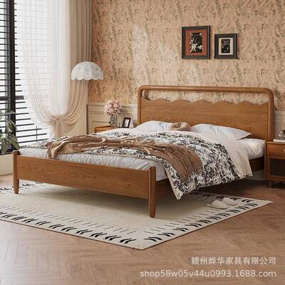 中古风全实木床原橡木木床.复床古风1.5米1PLE8双人主卧大气压储