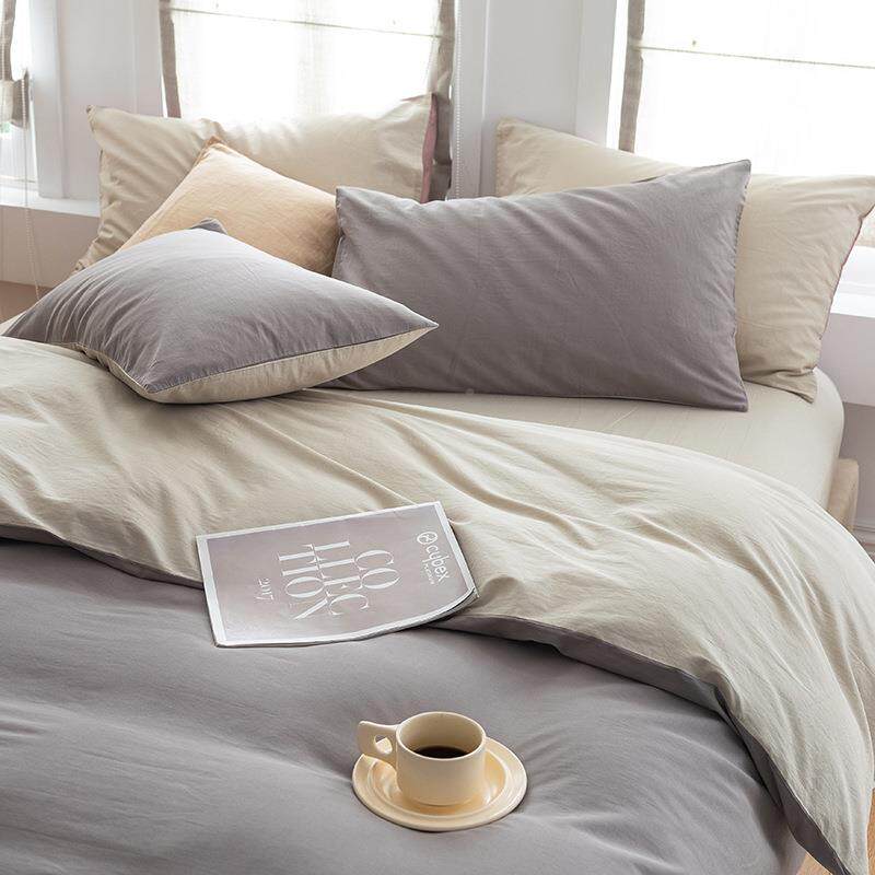 厂家直纯棉双拼色8四件套4素0销s全棉三件YRR套1.米床单双人被套