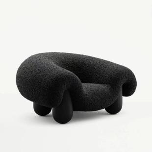 式意极QIJ简风经典款黑色沙发艺创羊意设计师复古风泰迪绒小羔布