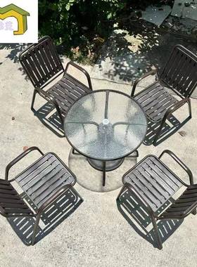 户外休闲餐桌椅防水防晒露塑台木椅子院别墅花园庭水纹玻璃桌XIX