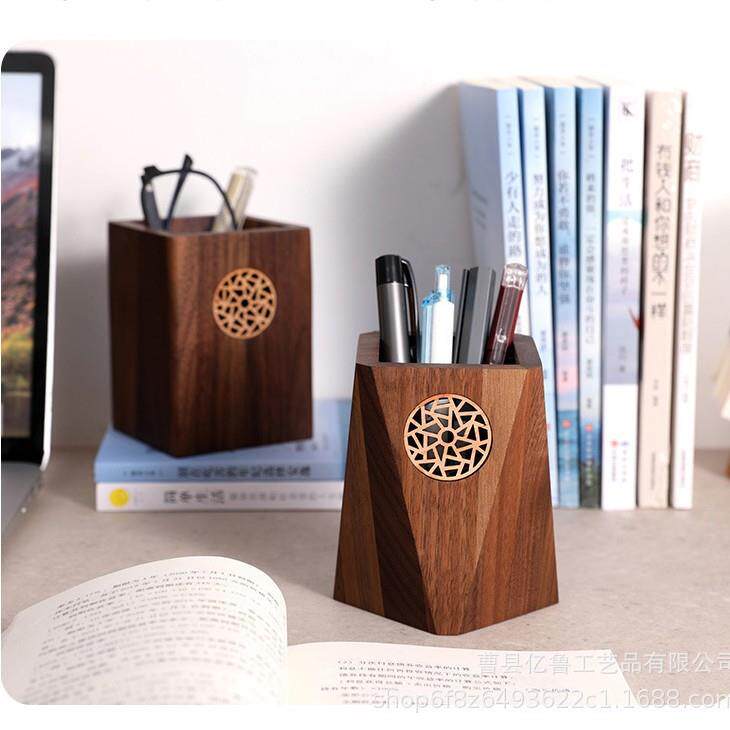 木木整质笔筒黑胡桃木收纳菱形盒桌面实收纳笔筒木质纳桌面理收盒