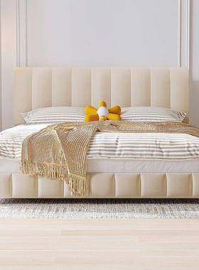 奶现主代简约油风猫抓绒人布艺床高端大气卧氛围感双床88289婚床