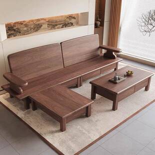 黑桃实木两沙发抽现代简约冬夏用客厅转角沙ZVT发屉胡储物功能沙