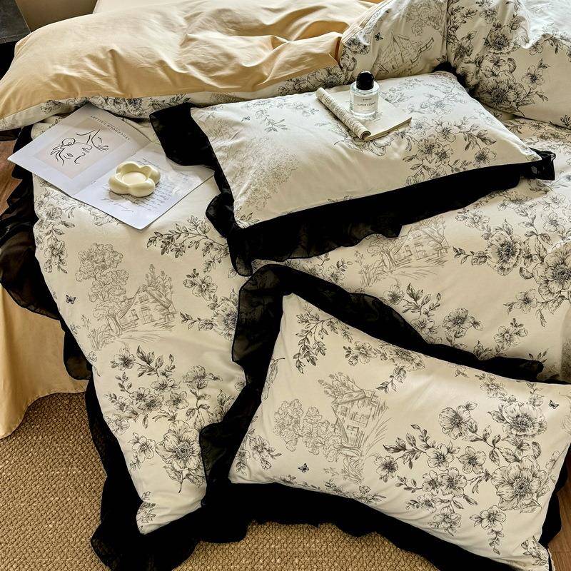 款支轻式赫本风复古印花13372全棉四件套60床上用品PXT新花法边款