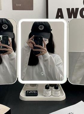 led灯带一镜子式二合仙女灯可台调节贝壳公主叠折收纳盒IAO化妆镜