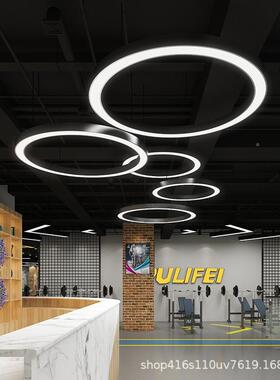 形LED环环灯圆形吊灯创意造型灯健身房圆圆QMZ圈工业风造型灯吊灯