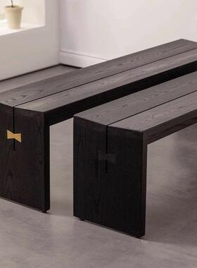 碳化黑色长条凳BTZ代白蜡蝶木约实木餐椅凳简现蝴结卯榫床白蜡木