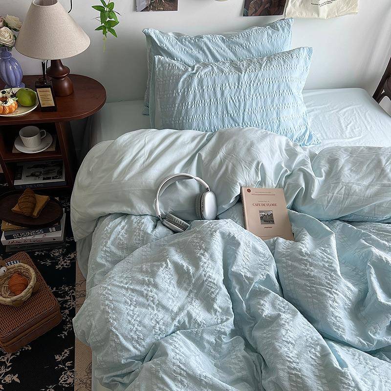 日A类母套婴级泡泡纱云朵棉四款件式纯色床单床笠被套三AFT件套