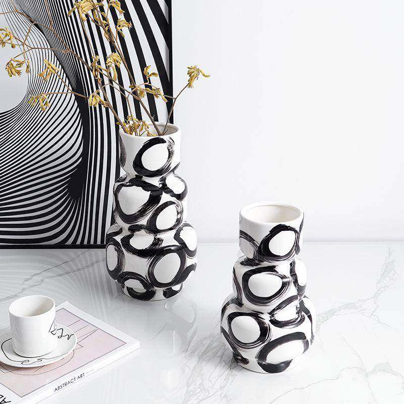 新中式极简象JXV水墨瓷层叠花售抽楼处陶书房玄关插花装饰艺瓶术