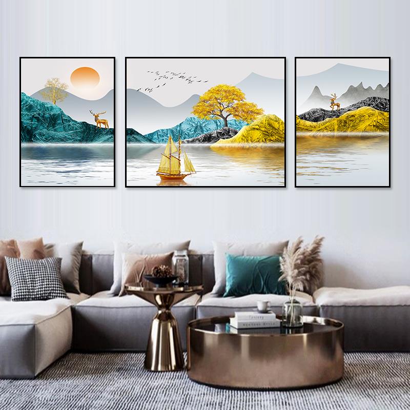 ALI6轻奢三联画风025款十字2绣线F76699MM绣客厅手工自己刺绣新山