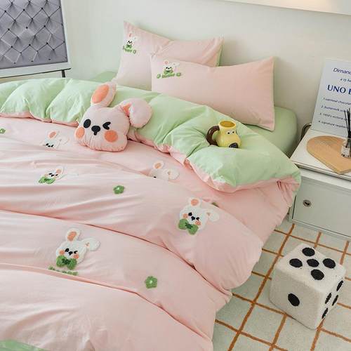 a类全MZS棉毛巾绣可爱猫熊四件套床单被套套三件单公主风床上被套