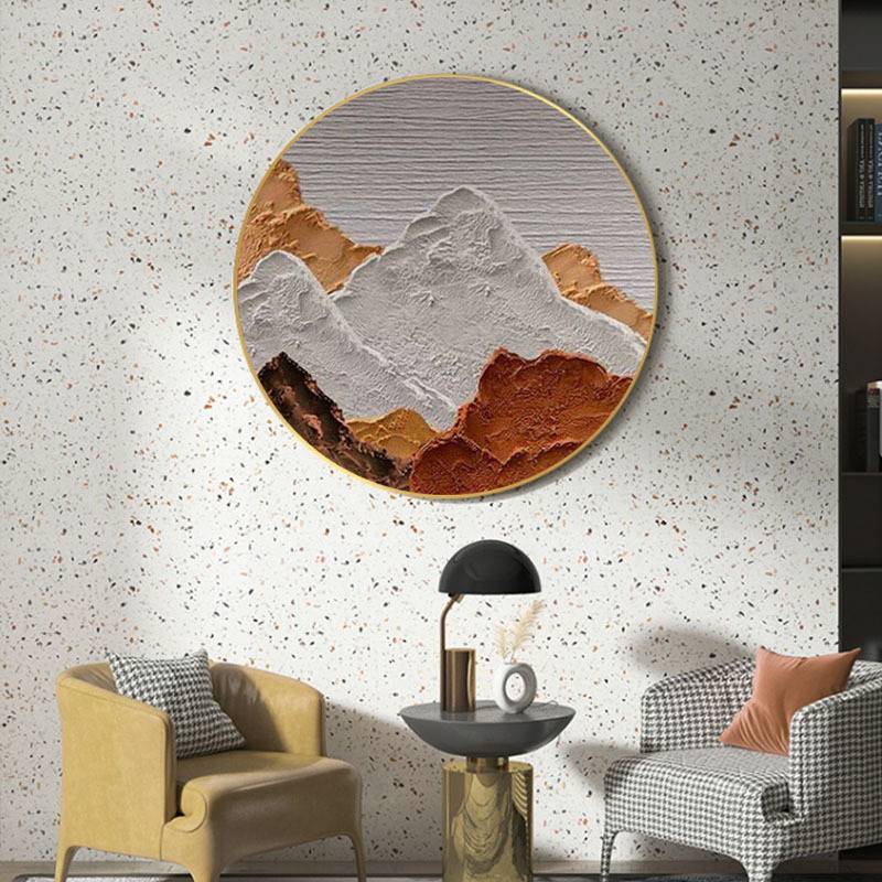 纯手绘油画背有靠山圆框画抽象肌理玄关客厅餐厅装饰画圆形挂画图片