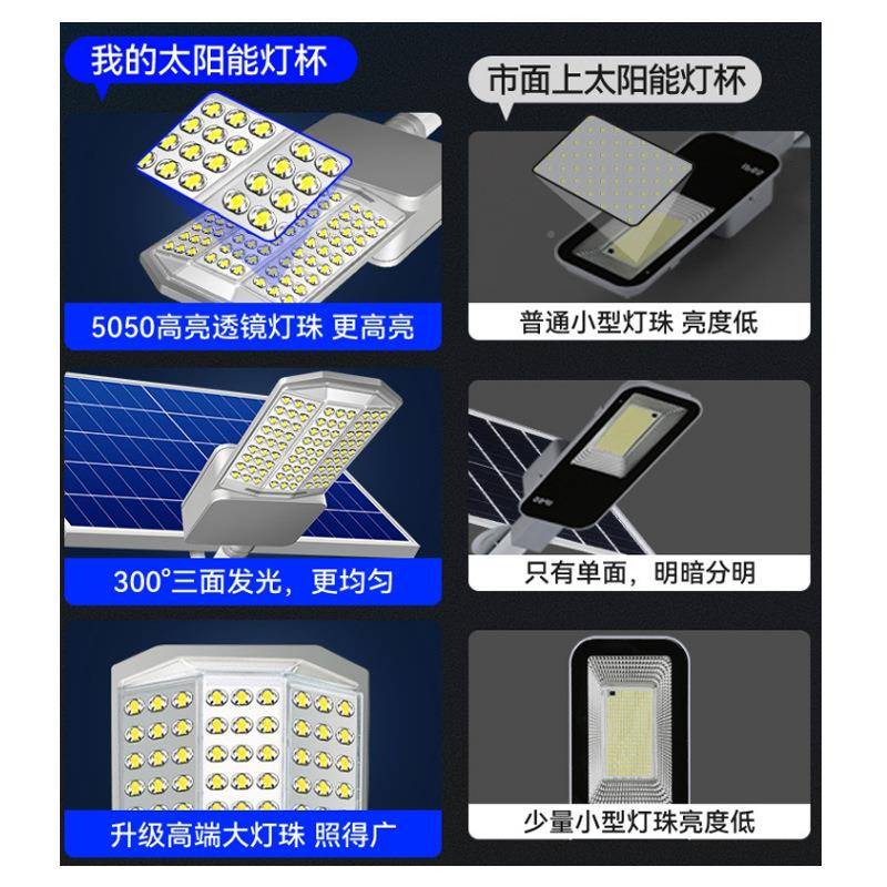 太阳能户外灯三面le高杆灯农超亮大明功率照三面发光灯工程6米新