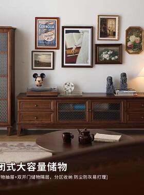式桃复古全实木视柜北美38485黑胡木厅柜美樱桃木原木收纳储物柜