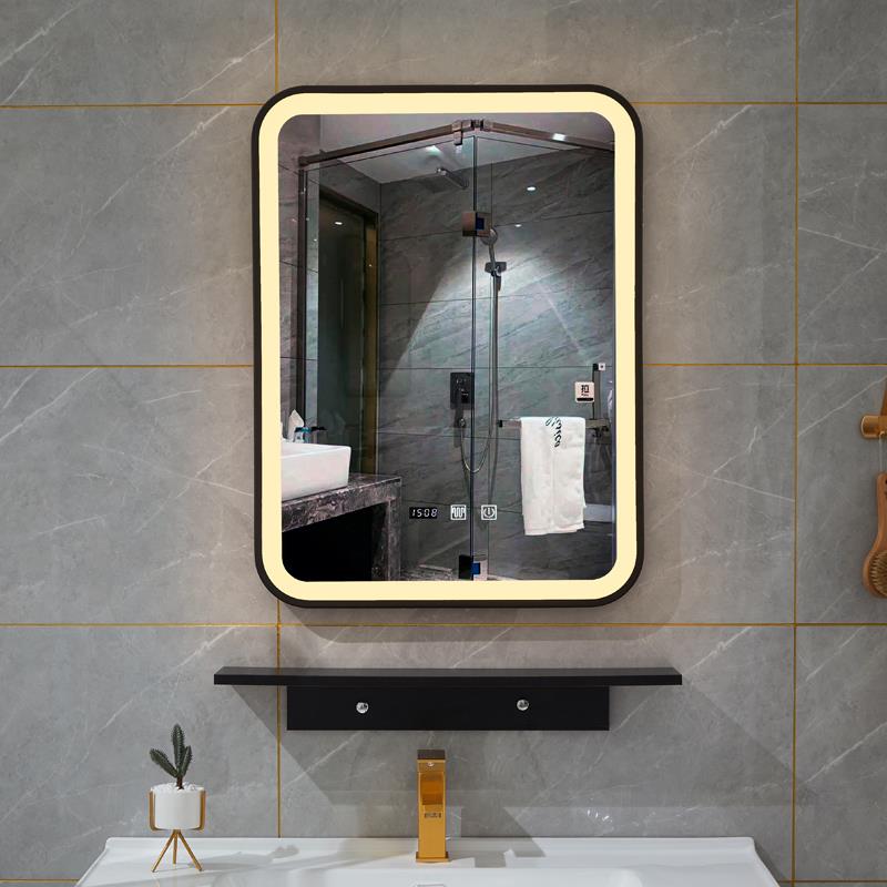 2壁I铁艺边框卫生间浴室镜竖PJALD智能灯镜防雾E洗挂手间镜酒店挂