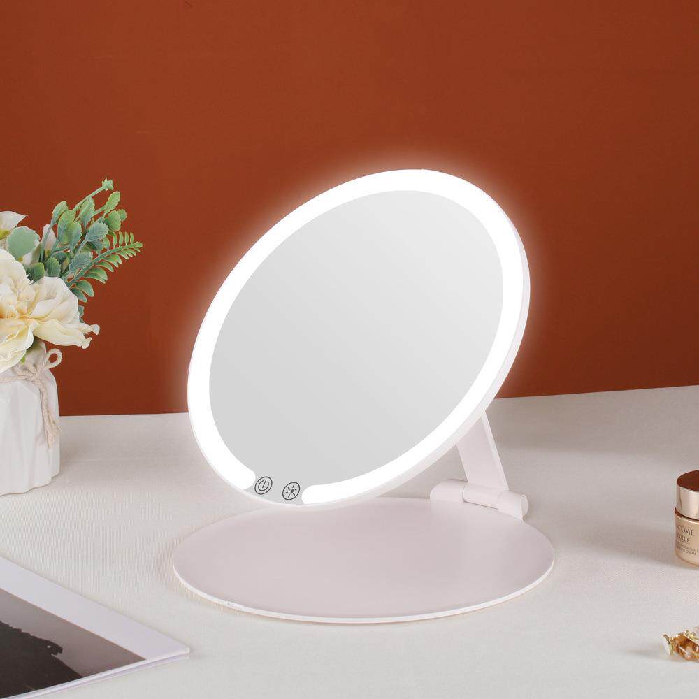 热卖充电圆LED便携旅行化妆镜折叠形补妆光美镜子三色灯梳妆YLH款