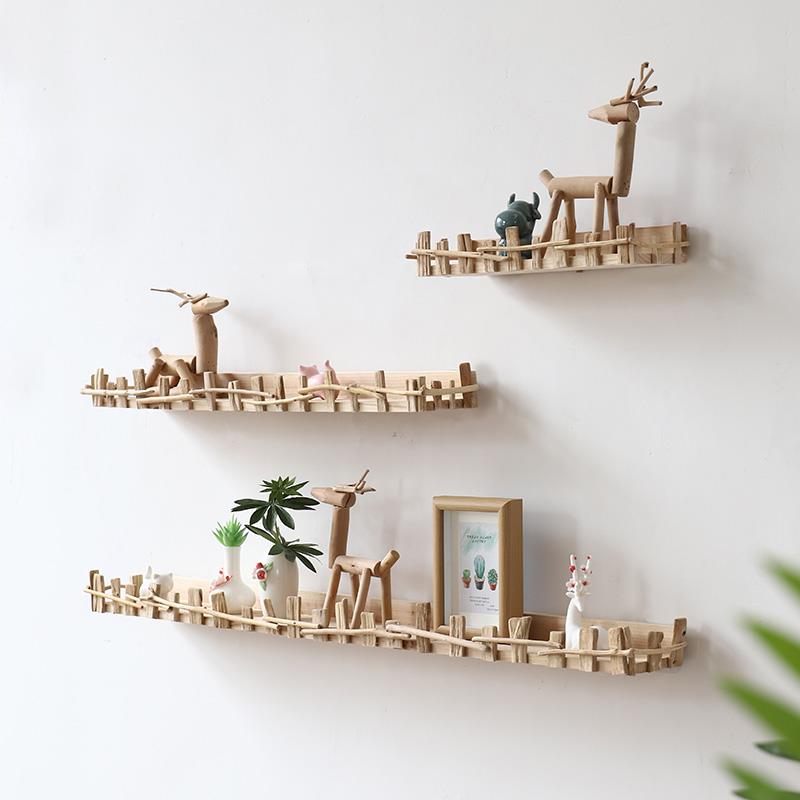 天华莲原木墙上置物架免打台孔ltao6749墙壁墙挂墙搁板电面视装饰