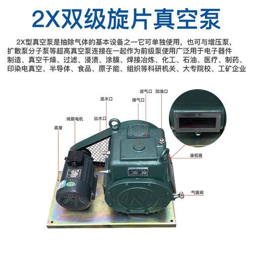 双2X系列级旋真空泵2-8GTA2x-15高真空不反油气片x体传输电动真空