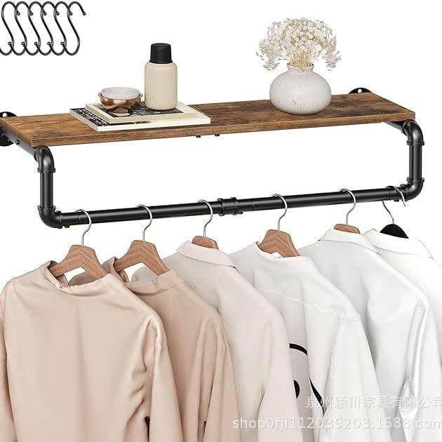 GNK帽工业风物水管上架墙置架实木置物架服装衣架多功能收纳书架