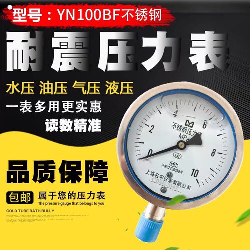 YN100BF316L不锈钢耐震压力表耐强酸耐腐蚀耐高温水压气压液压油