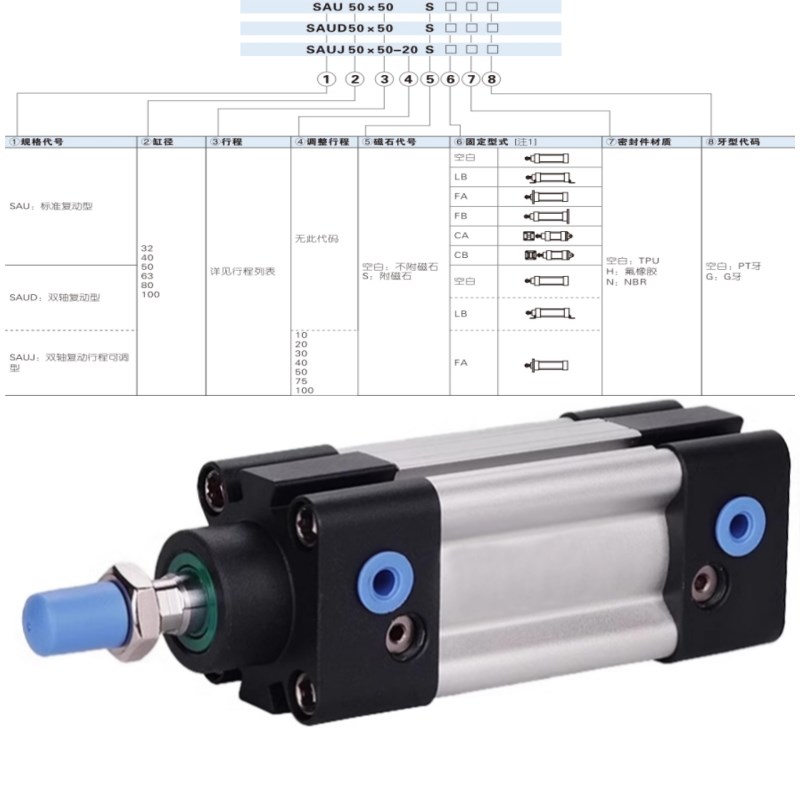亚德客型标准气缸SAU32X50X75X00X25X75X200x300S N SAUD SAUJ