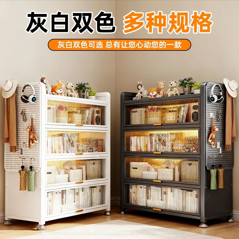 厨房置物架落地多层收纳柜微波炉上翻门多功能可移动橱柜现代简约