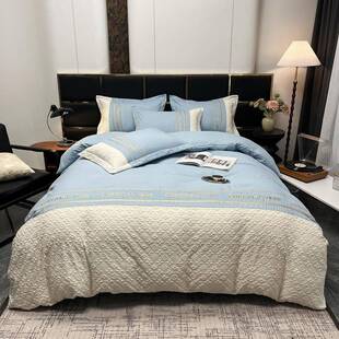 式 法复古轻奢吸湿透气水洗棉浮雕提花刺绣双人QX2452单床人上用品