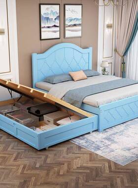 KNF实木现代床简约1.5白色压高箱储物儿童床双层子母床抽带拉拖气