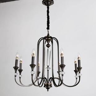 法烛式复客4厅吊灯美式楼梯中黑色餐厅古卧室灯南洋风蜡水古晶灯