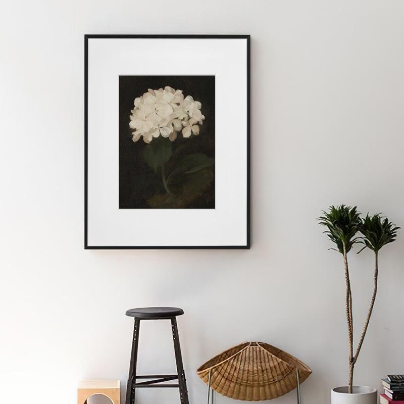C261中古诧寂风黑白植物绣球古油画装饰花画简约代现客厅画芯中挂