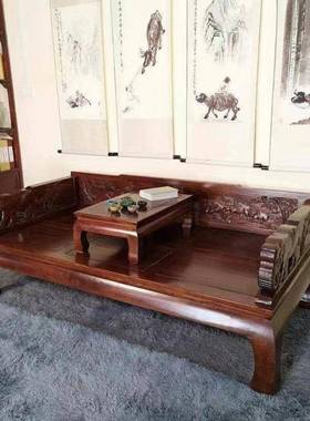 罗木汉床老花榆木中式仿古雕沙50713发床实休闲床榫卯明典清古贵