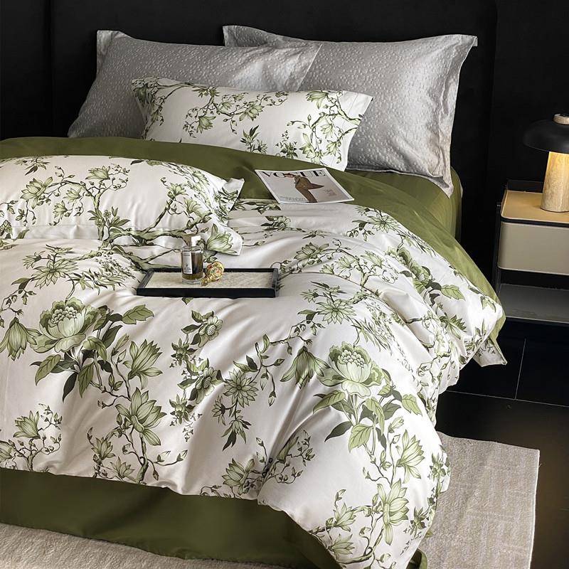 高端美PRD式印花1双00支长绒棉全四件套贡棉缎1被套人.8纯棉床上