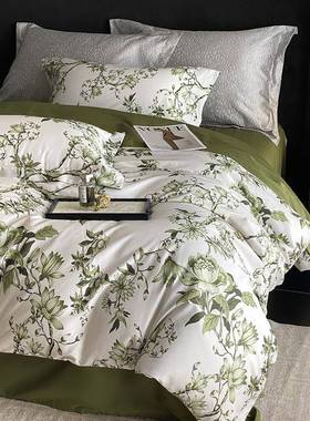 高端美PRD式印花1双00支长绒棉全四件套贡棉缎1被套人.8纯棉床上