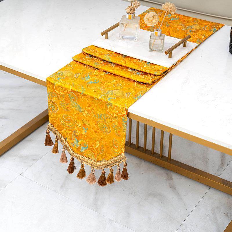 家直厂销新中式蝶恋织桌旗家用桌布锦缎流花苏法式无品牌/直播爆