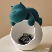 玄NJ017关收纳狗钥懒植绒卡通现代树脂面工收艺品钥匙盘河马绒慵