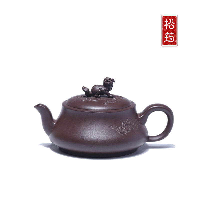 原矿老紫泥全手工貔貅240ML宜兴紫砂壶中式泡茶壶茶具名家工艺师