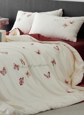 红色婚天庆系列奥地利兰精丝床绣花四件套床单笠夏SIX床季上用品