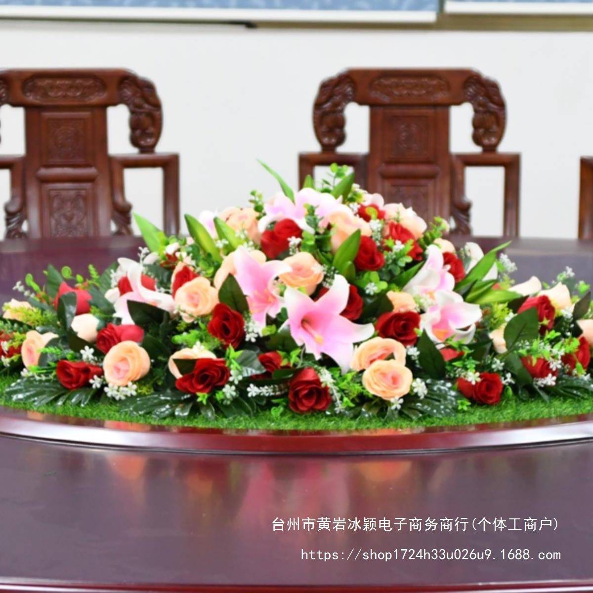 餐假花大圆桌桌中间装饰坪花件人摆造花圆形转盘绢花草草毯335649