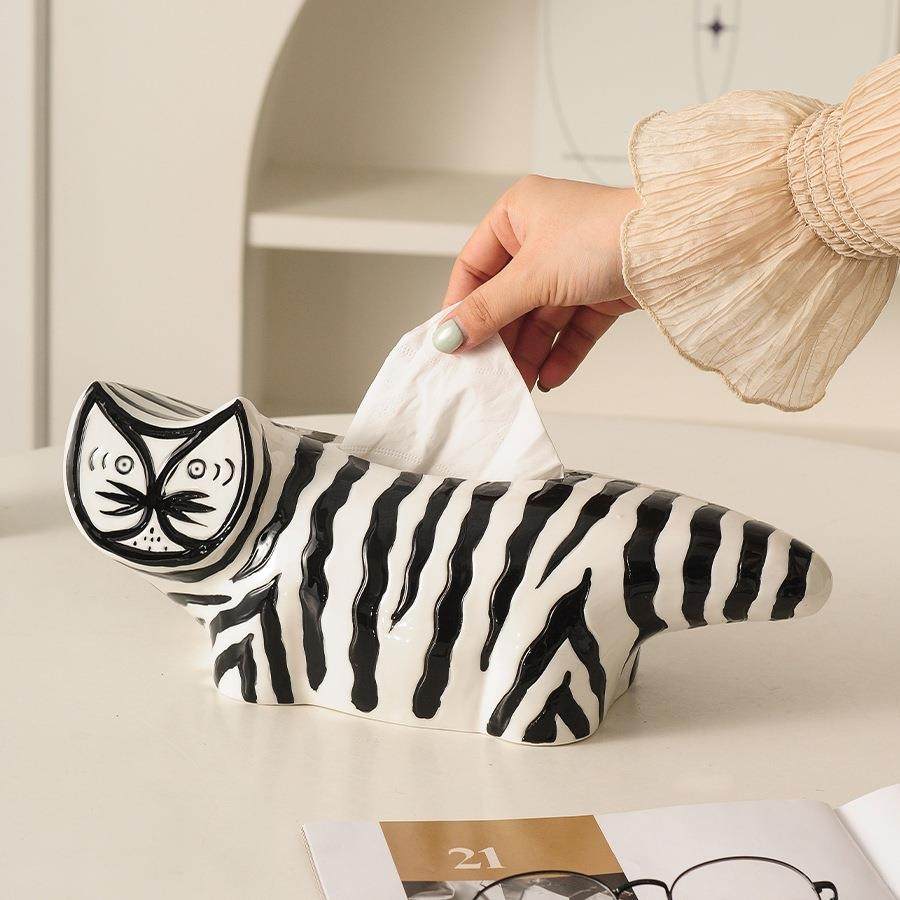 创意985颜值纹猫瓷纸陶高巾盒现代轻奢抽纸盒客厅餐巾条纸盒摆件,收纳整理,纸巾盒,淘宝优惠券,粉丝福利购,淘宝优惠卷