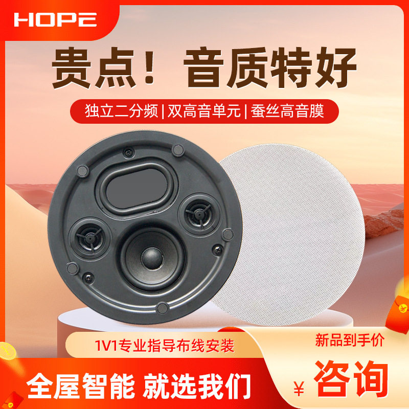 向往HS600背景音乐吸顶音响音箱吸顶防水喇叭超薄带箱体