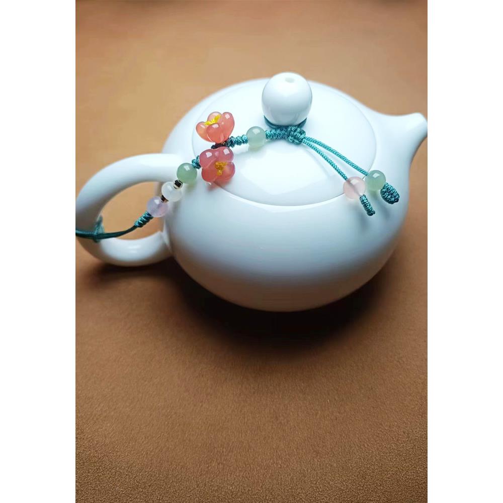 护?时念手工玻璃小茶F77JHSTM壶盖保绳子挂桂花玛瑙用件提壶通防
