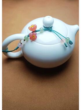 护?时念手工玻璃小茶F77JHSTM壶盖保绳子挂桂花玛瑙用件提壶通防