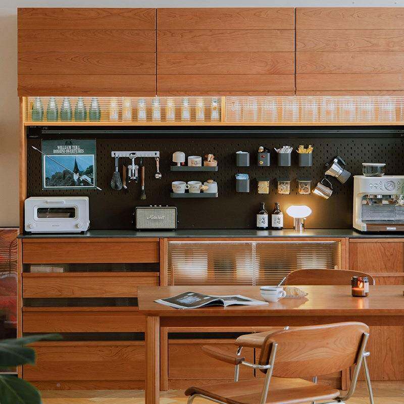 实木落餐边柜靠墙体储物柜一樱桃木置物架厨房板日无品牌/式高柜