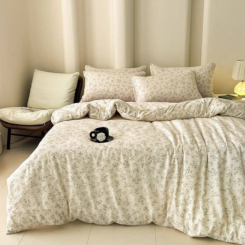 床A类水新洗针织棉双层纱四件套小清碎YX03被套单床笠款学生三4件