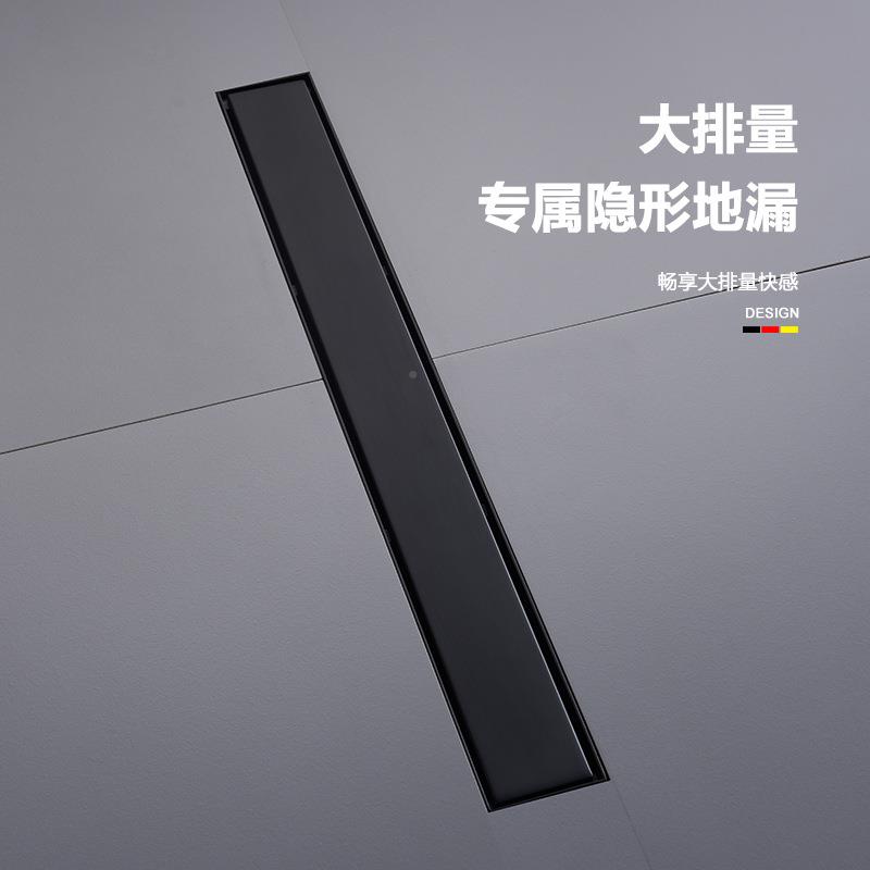 68mm宽隐色形地漏防臭浴室卫生间可镶304不砖锈ZRD长条黑钢中侧排