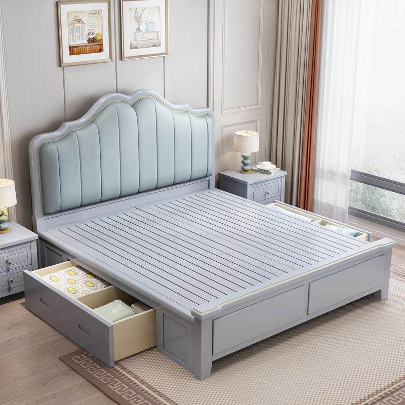 现代无品牌/简约美式床实木橡物胶木高箱储软双人床奢小靠户型美